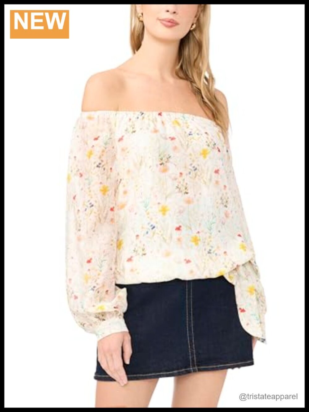 Vince Camuto Floral Off Shoulder Long Sleeve Blouse